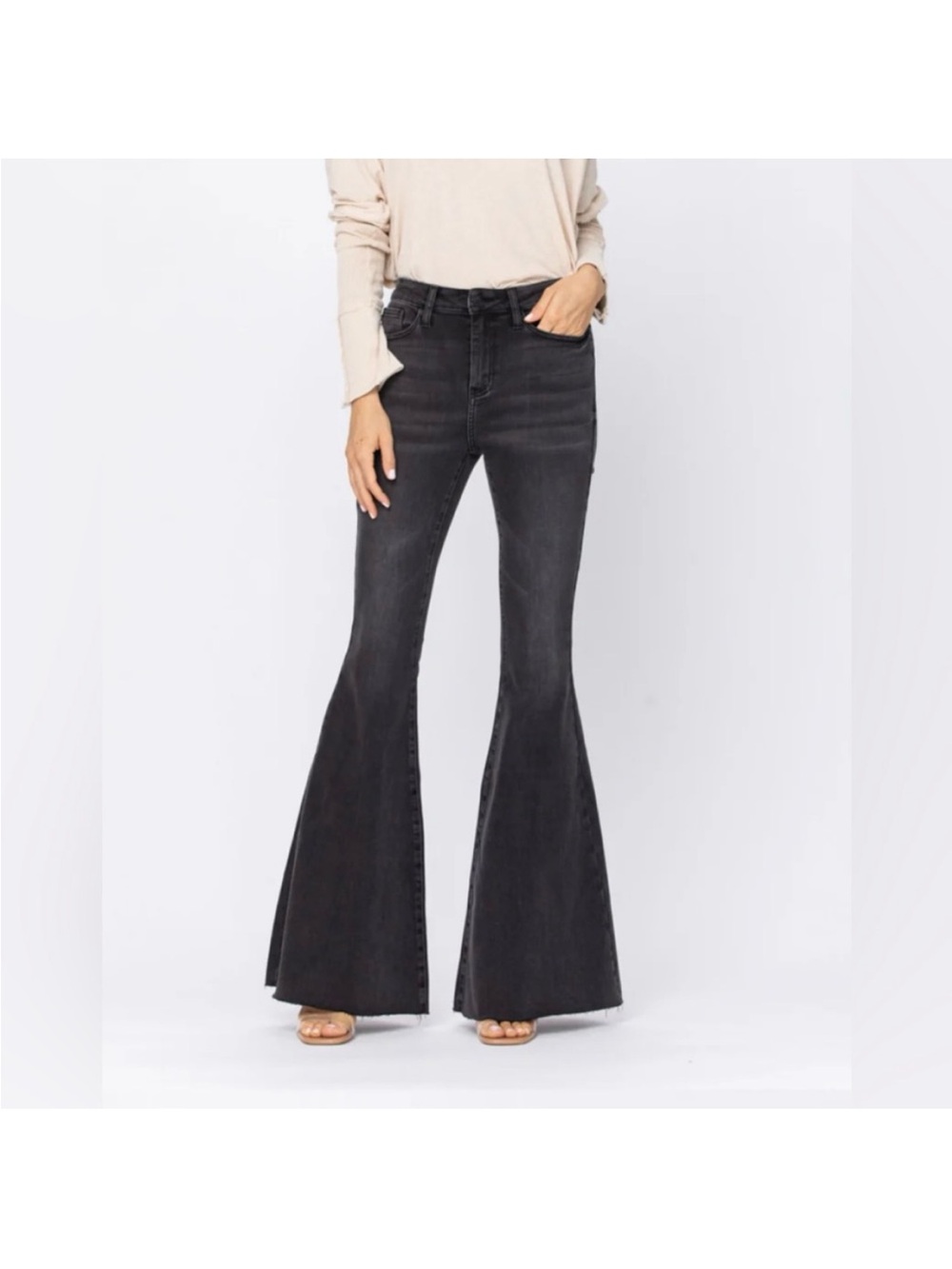 Judy Blue Washed Black High-Waist Super Flare Jeans